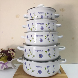 Bộ 5 nồi thép tráng men sứ cao cấp nắp kính nấu được mọi loại bếp kể cả bếp từ - Hoa văn ngẫu nhiên