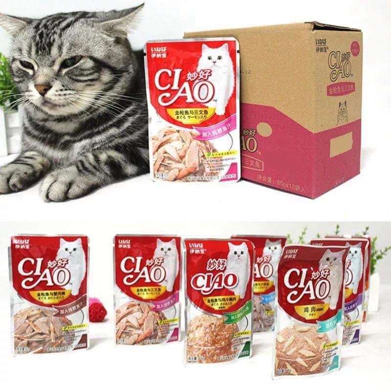 Pate ciao, thức ăn dinh dưỡng cho mèo gói 60g, nhiều hương vị
