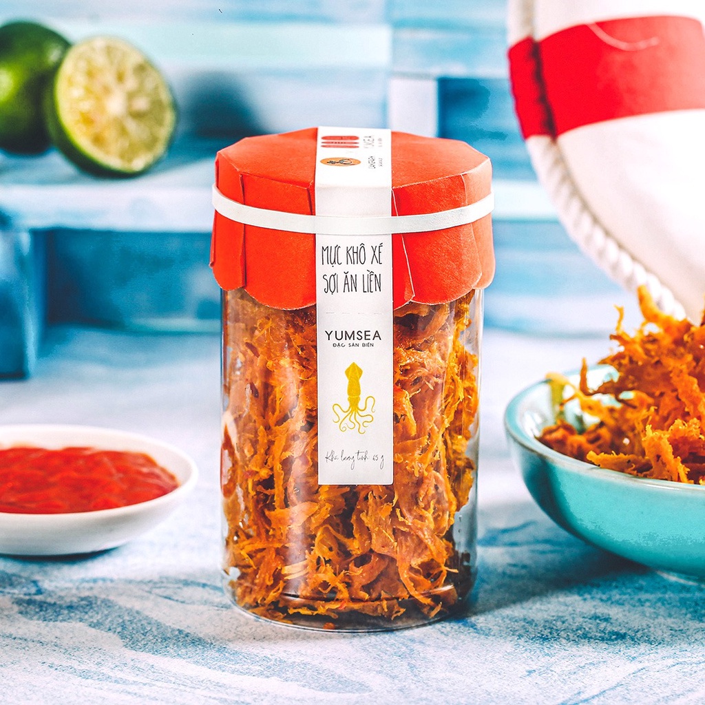 Mực khô xé sợi ăn liền Yumsea, 65g, hũ, mẫu tobita