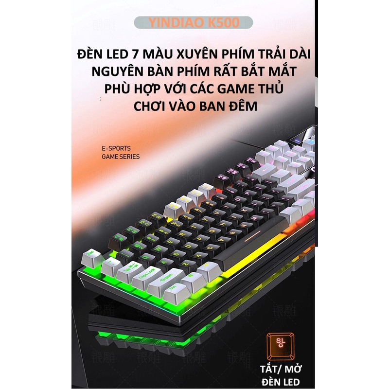 Bàn phím giả cơ YINDIAO K500 đa dạng màu sắc kèm theo đèn led 7 màu xuyên phím dành cho game thủ