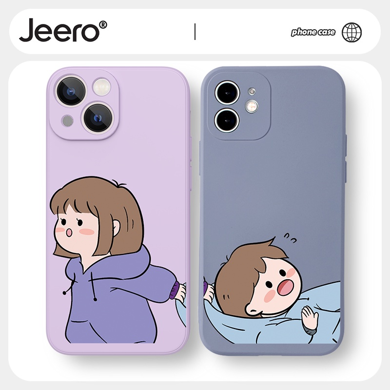 Ốp điện thoại JEERO hoạt hình cặp đôi dễ thương đẹp viền vuông ngộ nghĩnh mềm cho iPhone 13 12 11 Pro Max SE 2020 X XR XS ip 8 7 6 6S Plus kute HFF492