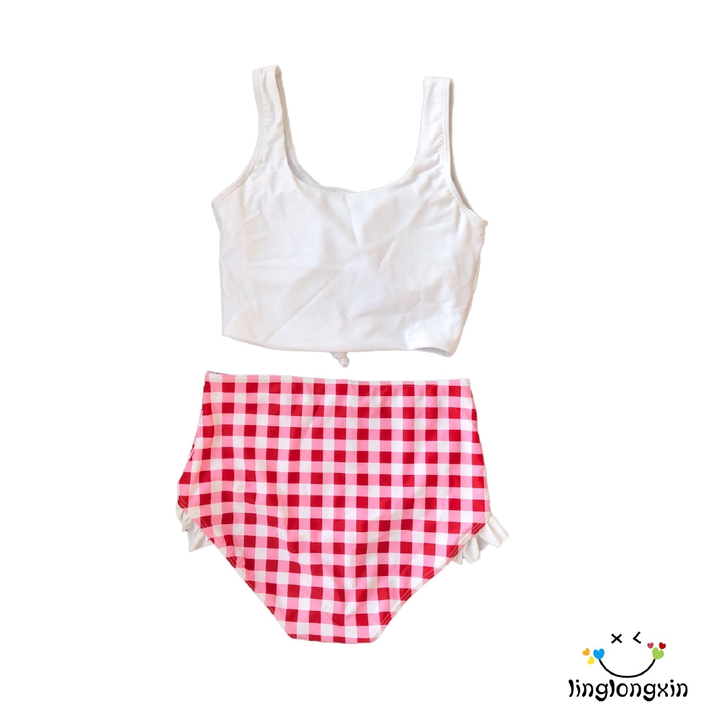 ♛BA♚Women two-piece swimsuit ruffled plaid thong fashion bikini suit | BigBuy360 - bigbuy360.vn