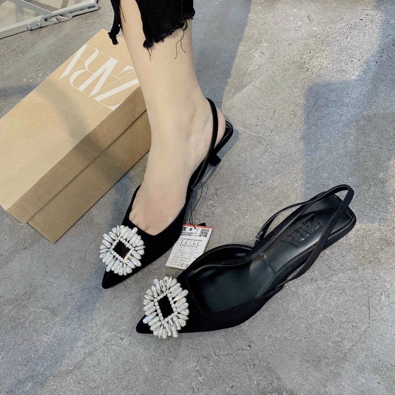 Giày cao gót nữ form slingback đính đá sang trọng, thanh lịch