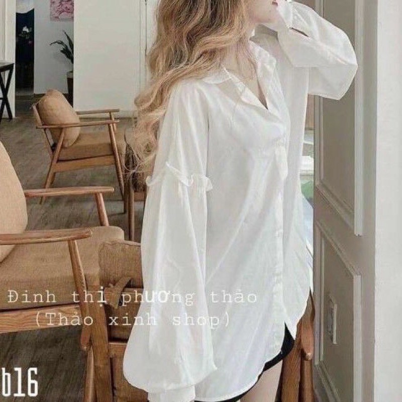 [Mã FASHIONT4WA2 giảm 10K đơn 50K] Áo Sơ Mi Trắng Dài Tay Nữ Phối Tay Bèo Chất Thô Lụa Mềm Giá Rẻ Siêu Xinh