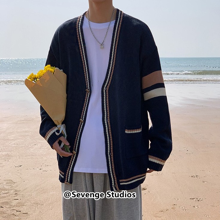 Áo khoác nam cardigan dệt kim dáng rộng phong unisex cách Nhật Bản thời trang cho nữ phong cách Hàn Quốc khuôn viên áo vest