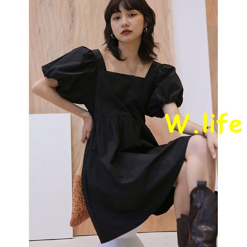 Đầm Tay Phồng Cổ Vuông Form Rộng Phong Cách Retro Pháp