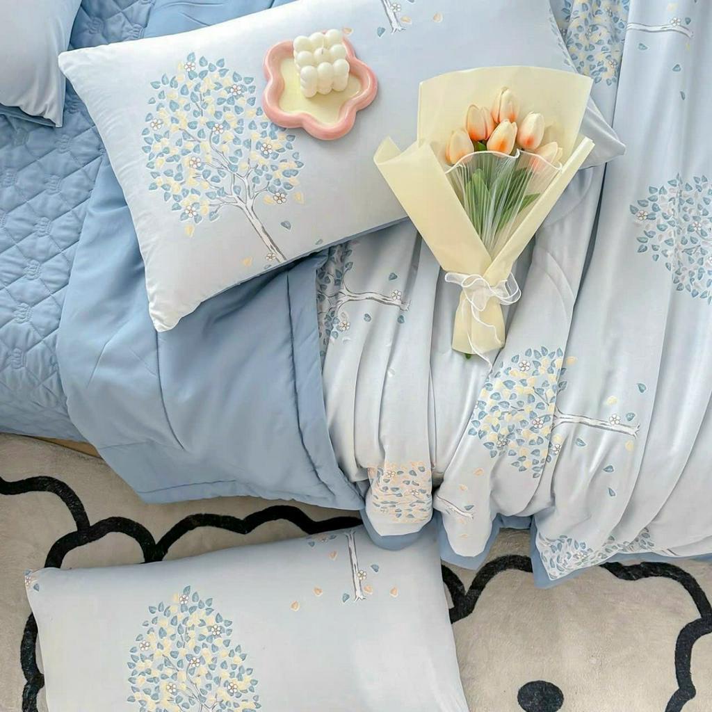 Bộ chăn ga gối cotton đũi chăn trần bông Hàn Quốc, set 5 món ga trần bông bo chun , làm phủ đủ size hàng nhập khẩu