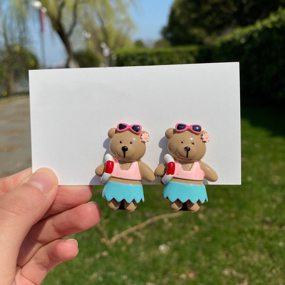 Kẹp Tóc Nhựa Resin Hình Gấu Dễ Thương Phong Cách Hàn Quốc Cho Nữ