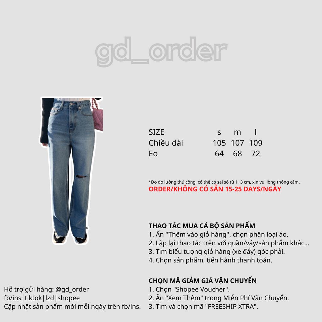 Q10|Quần jeans bò nữ ống rộng lưng cao rách gối hàn quốc basic dễ mặc đi học, đi chơi gd_order