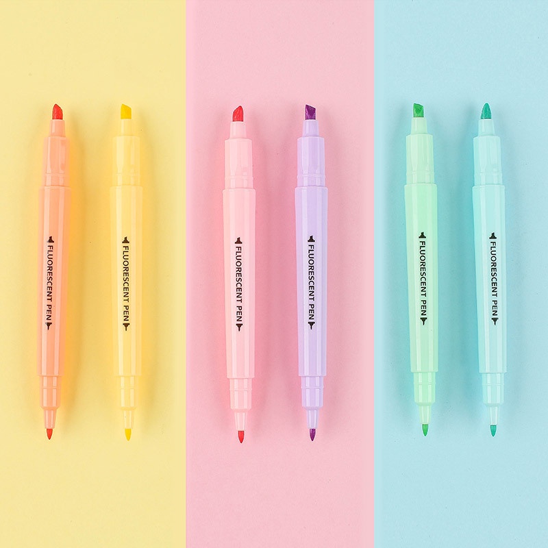 Set 6 bút highlight pastel 2 đầu FLUORESCENT PEN (dupe STABILO) Bukavn