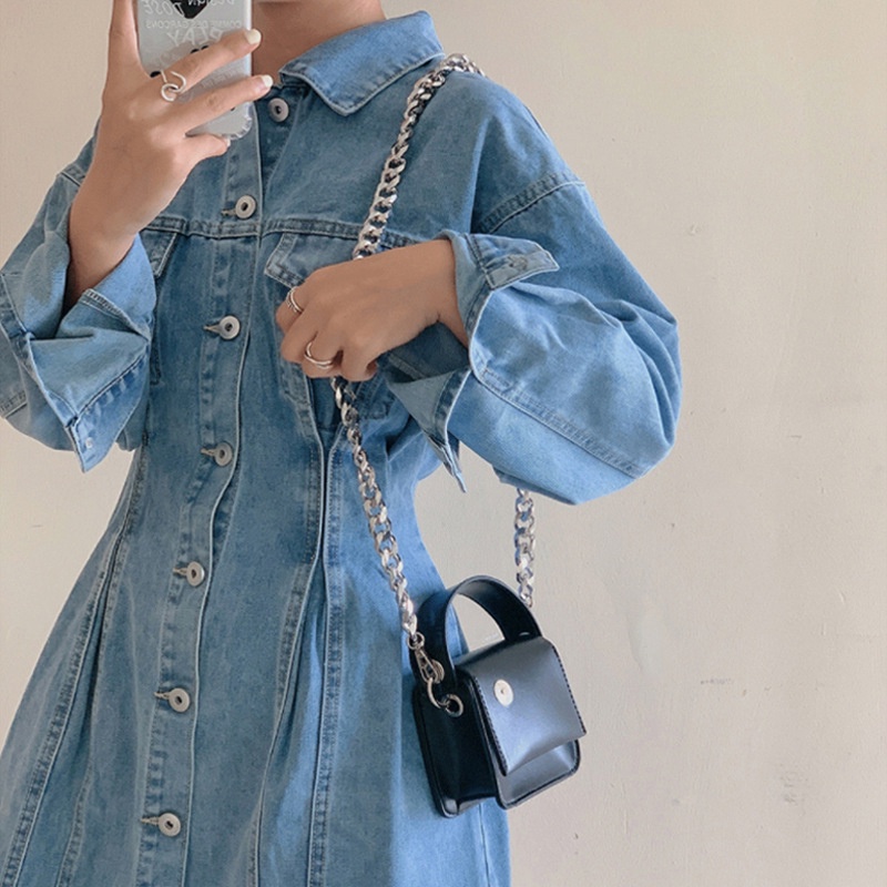 Túi Đeo Chéo mini Màu Đen Phối Dây Đeo Sợi Xích Phong Cách Hàn Quốc Thời Trang Cho Nữ