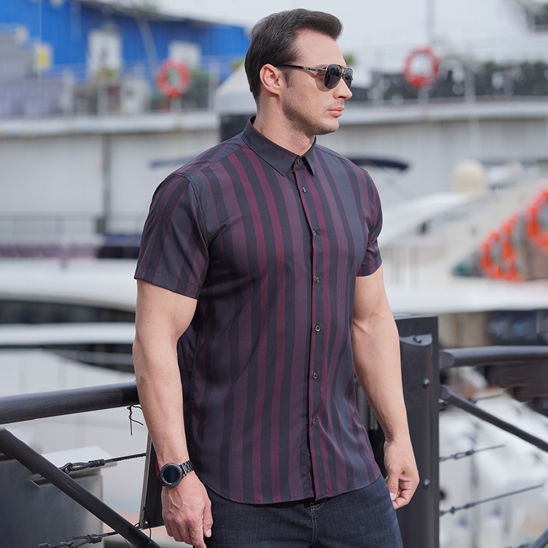 Áo Sơ Mi Nam Ngắn Tay Họa Tiết Kẻ Sọc Size L-10XL