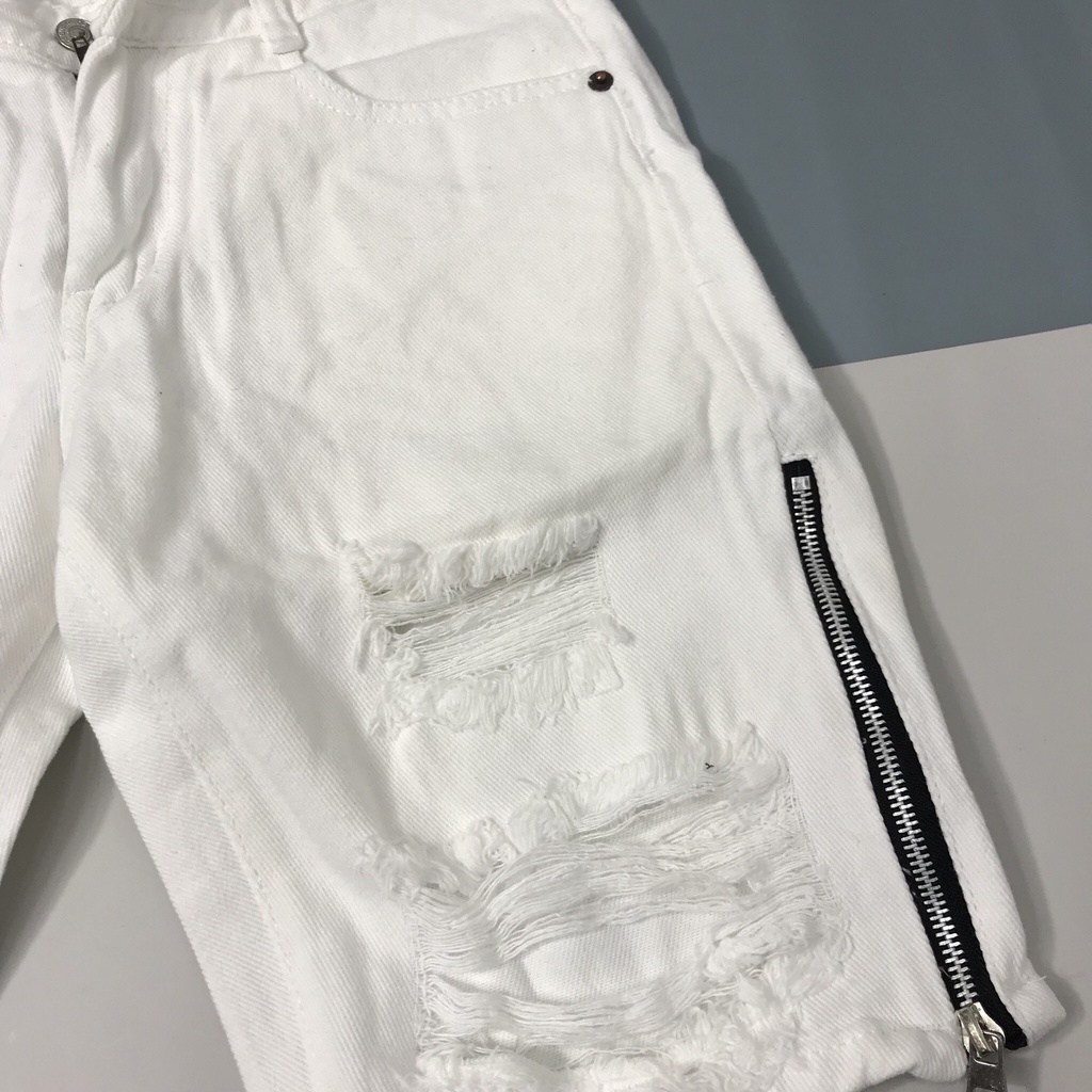 Quần ngố nam trắng rách khóa zip,quần short nam dsq hot trend mẫu mới thời trang trẻ có đủ sz 40-80kg dễ phối đồ D0235