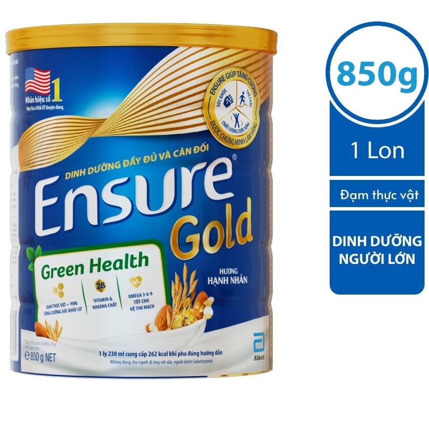 Sữa bột Ensure Gold Đạm thực vật hương hạnh nhân 850g