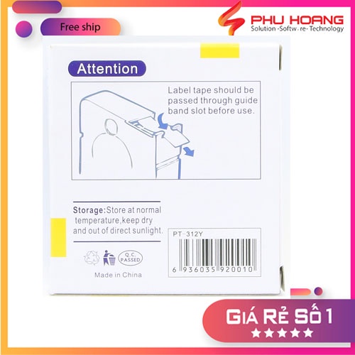 Băng in nhãn tương thích Max PT-312Y, rộng 9mm, dài 8m/cái, màu vàng, dùng cho máy in Max LM-370E, LM-380E, LM-390A