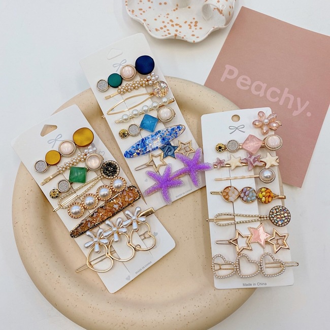 Kẹp Tóc Kim Loại Hình Sao Biển Đính Ngọc Trai Giả Phong Cách Hàn Quốc