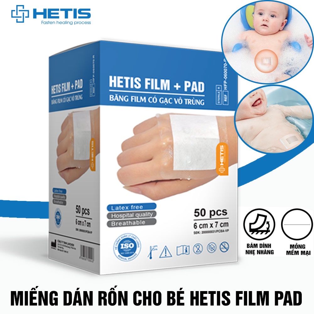 Hộp 25 Hoặc 50 Miếng Dán Rốn Cho Trẻ Tắm HETIS FILM PAD Giúp Bảo Vệ Vết Thương Khỏi Sự Xâm Nhập Của Vi Khuẩn