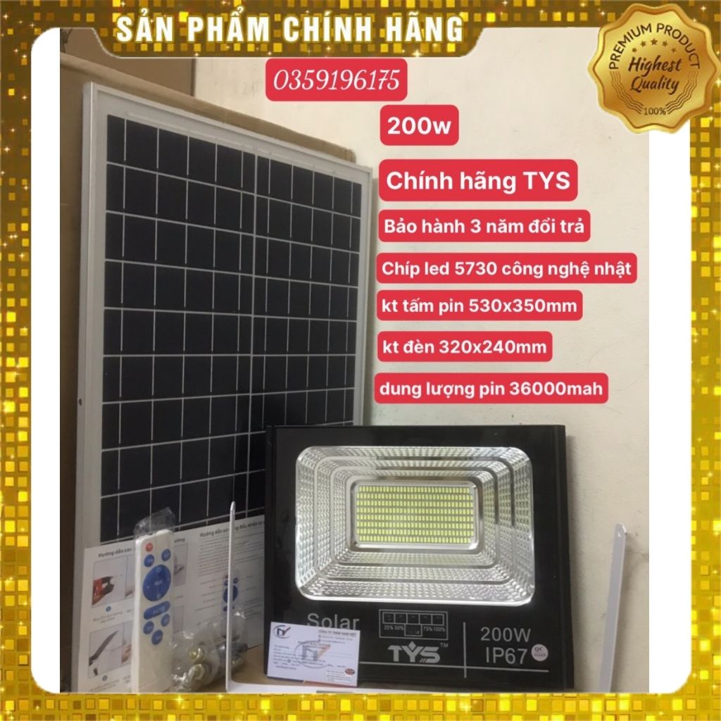 Đèn Pha Năng Lượng Mặt Trời 200w báo pin mới nhất hiện nay vỏ nhôm chống nước bảo hành 2 năm đổi mới trong 6 tháng