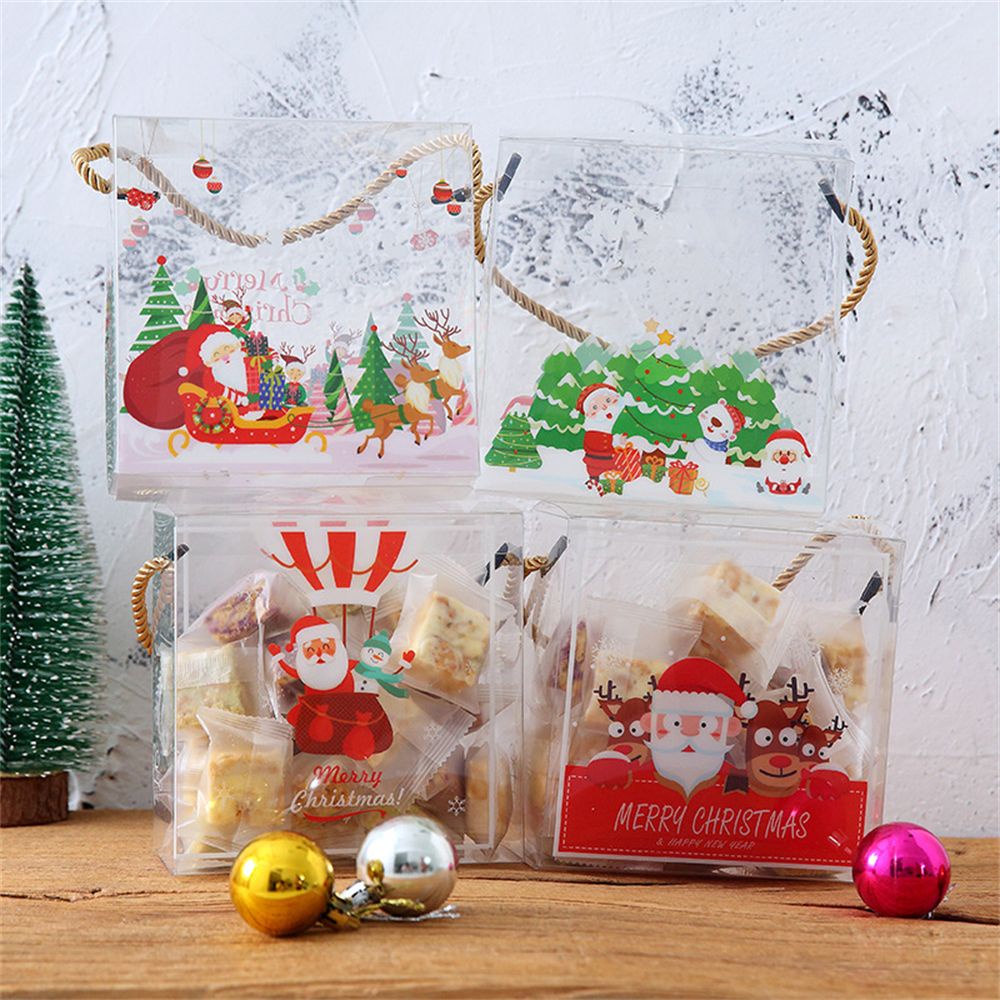Hộp đựng quà trong suốt có tay cầm họa tiết tuần lộc/ông già Noel độc đáo trang trí tiệc cưới/ giáng sinh