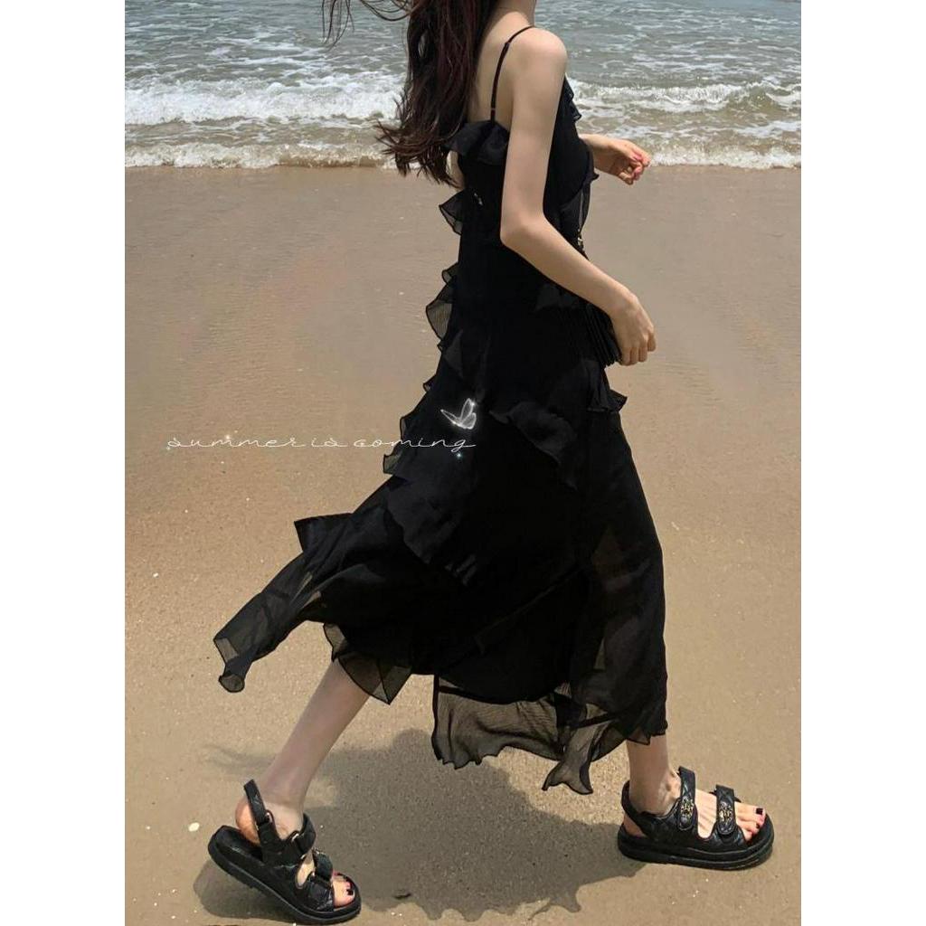 Đầm Hai Dây Dáng Dài Phối Bèo Phong Cách Thời Trang Mới 63722