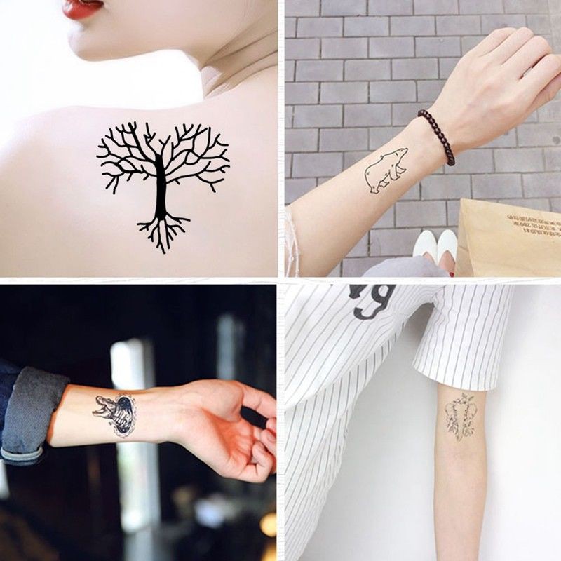 Miếng dán xăm tạm thời họa tiết đen trắng cá tính thời trang