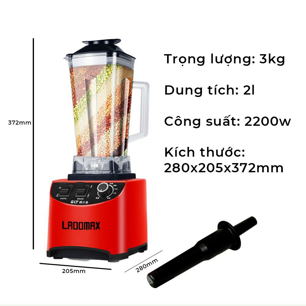 [Công suất mạnh]Máy xay sinh tố công nghiệp Ladomax 9840, cối nhựa 2lit, công suât 2200W, màu ngẫu nhiên, bảo hành 12 th