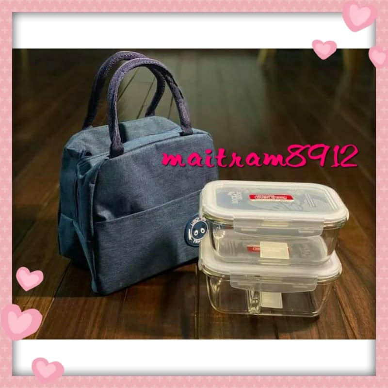 BỘ 2 HỘP THỦY TINH LOCK AND LOCK  KÈM TÚI GIỮ NHIỆT TIỆN MANG DI CHUYỂN