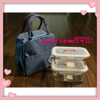 Bộ 2 hộp thủy tinh lock and lock kèm túi giữ nhiệt tiện mang di chuyển
