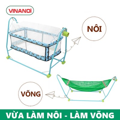 Nôi Võng Đưa Tự Động Đa Năng 2 Trong 1 Cho Bé VINANOI - NV2080 - Hai Màu Xanh, Hồng - Vừa Làm Nôi Vừa Làm Võng Cho Bé
