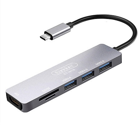 Bộ hub Type C ra USB 3.0 KLH W18, đọc thẻ nhớ, HDMI 4k. Bộ chia cổng USB cho máy tính bảng, điện thoại