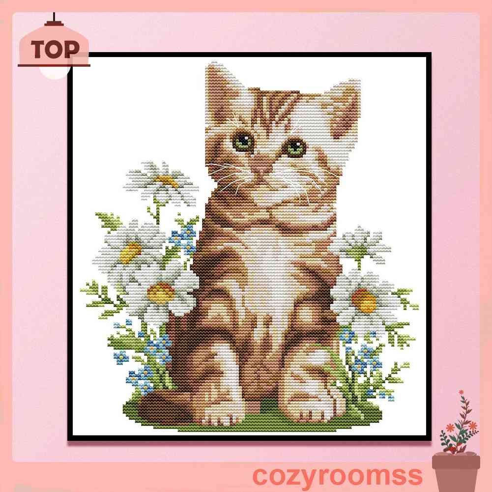 (canvas no printing)  Tranh Thêu Trang Trí Thủ Công 14CT Hình Mèo (Mũi Thêu Hình X)