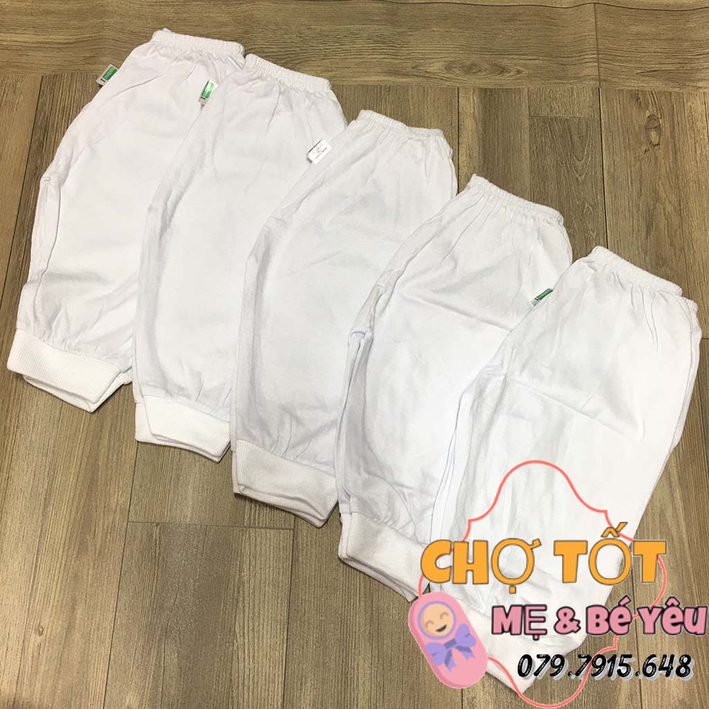 Combo 10 Quần Dài Chục Cho Bé Sơ Sinh Ống Bo Màu Trắng Cotton Mỏng Mát