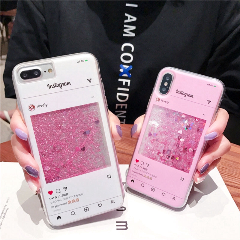 Ốp điện thoại họa tiết màu hồng dễ thương chất lỏng kim tuyến cho iPhone 11 Pro Max 8 7 6 6S Plus 5 5S SE