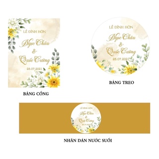 Combo tiết kiệm bảng tên cưới ( 1 bảng cổng + 1 bảng treo + 24 nhãn nước)