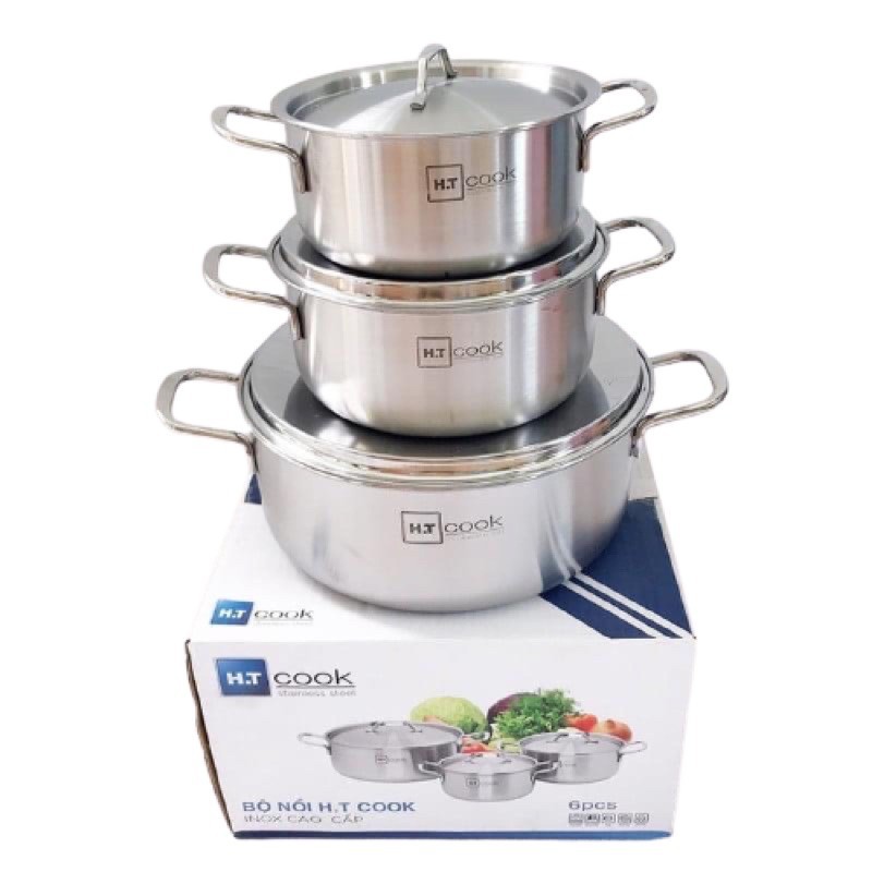 Bộ 3 nồi inox  HT Cook (INOX 430 HÀNG ĐẸP, DÀY DẶN)