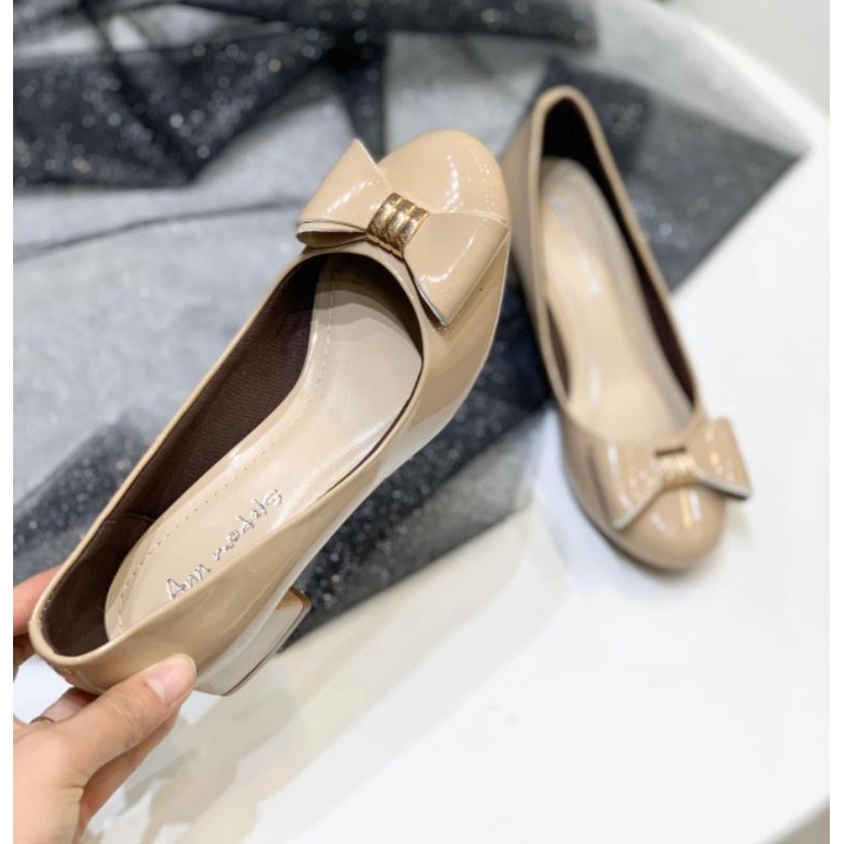 Giày cao gót công sở cao 3 phân mũi tròn gót vuông gắn nơ khóa sắt