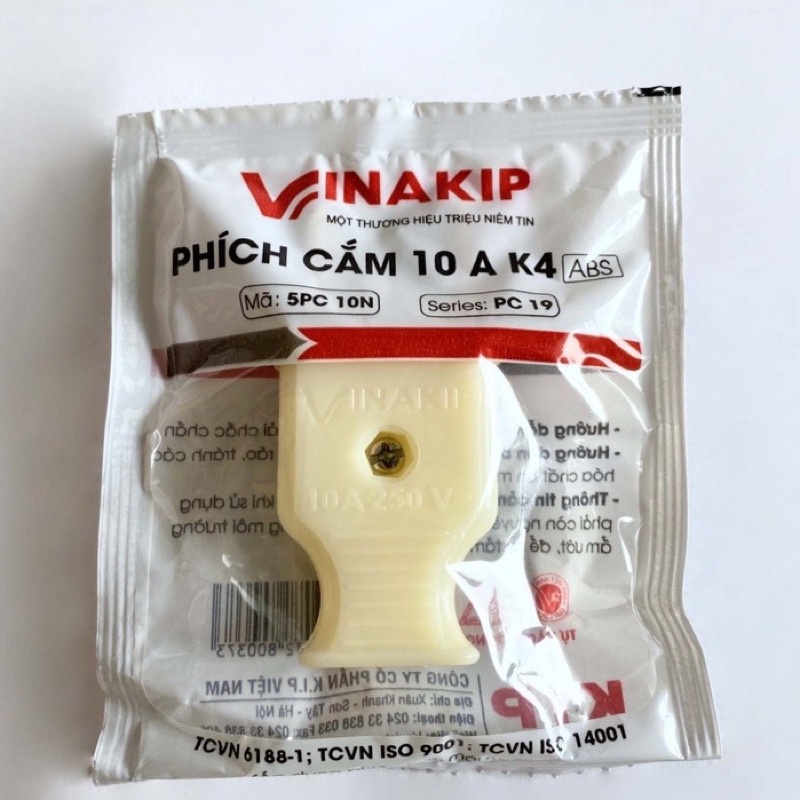 Phích cắm điện, Phích cắm điện vinakip 10A (Chân tròn) (ABS) 250V ⚡️CHÍNH HÃNG VINAKIP⚡️