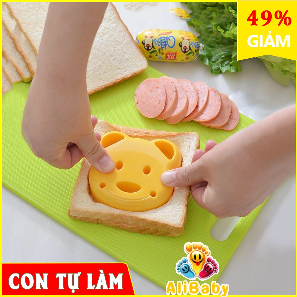 Khuôn bento ép bánh mì sandwich, cơm hình Gấu màu vàng giúp cho bé ăn ngon mỗi ngày E200