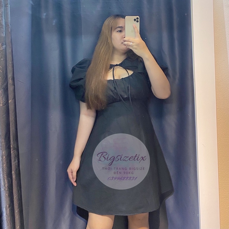 Đầm dáng A tay phồng nhún ngực xinh xắn bigsize 50-90kg