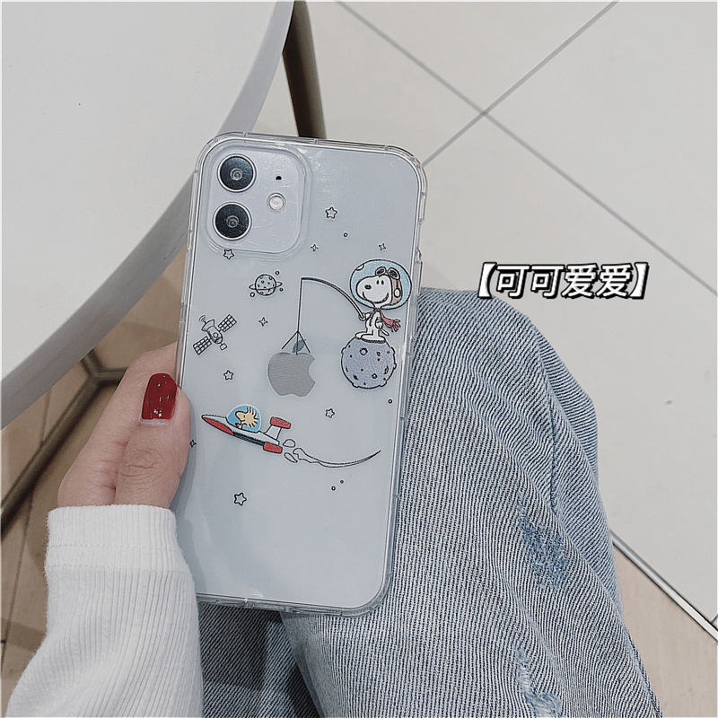 Ốp điện thoại trong suốt in hình vũ trụ Snoopy dành cho iPhone 12 Pro Max 12 Mini 11 Pro Max Xs Max Xr X 8 Plus 7 Plus