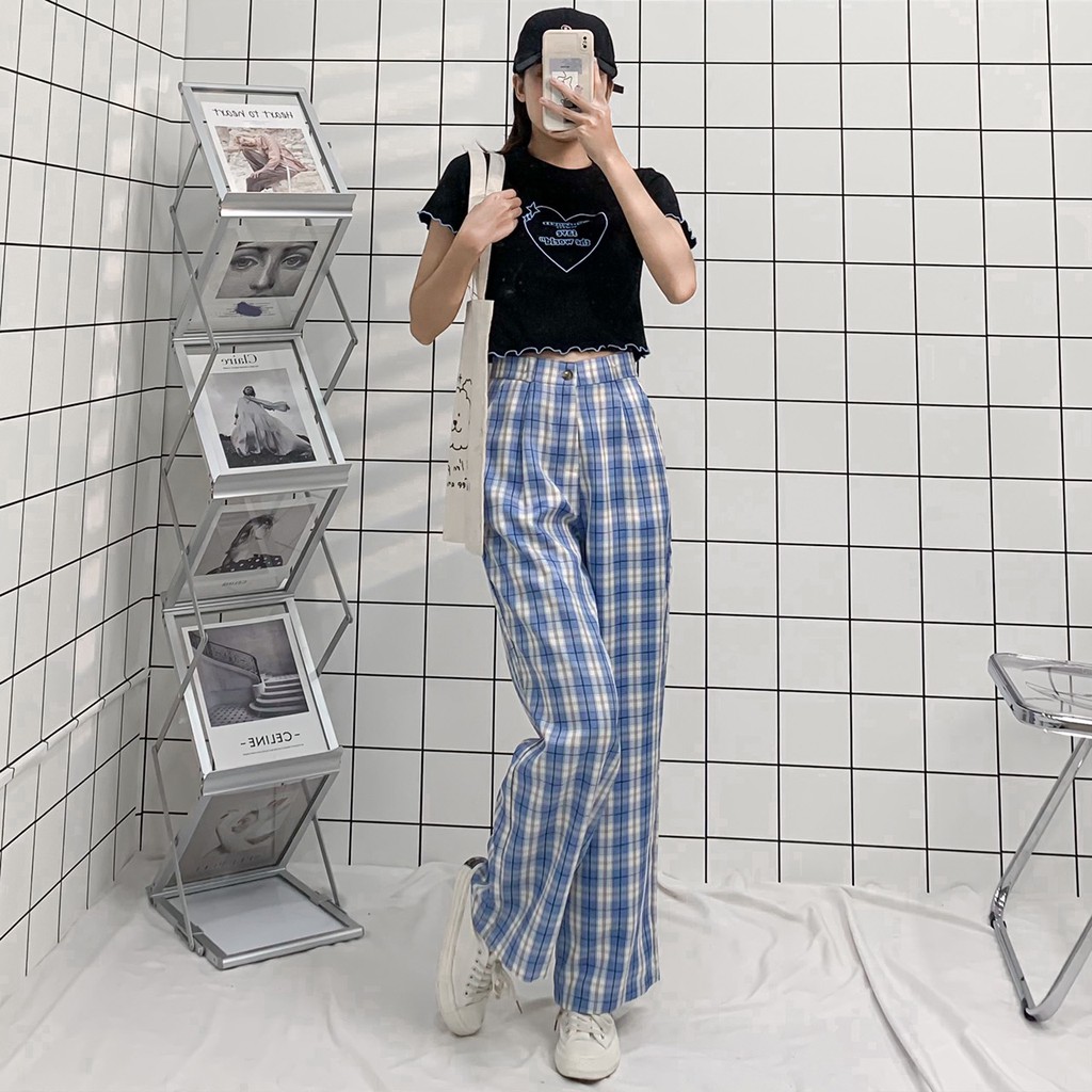 Quần Caro Nữ Lưng Cao Ống Rộng Phong Cách Ulzzang Nhiều Màu - Tuni Store