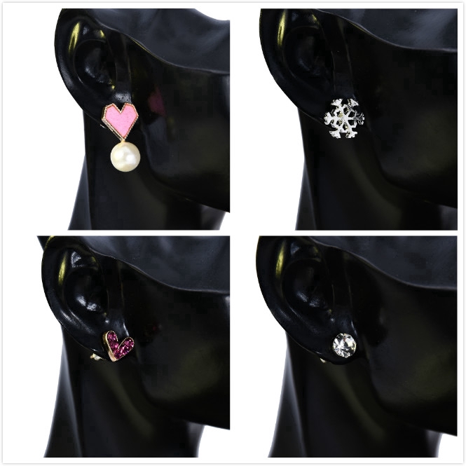 Bộ 6 đôi hoa tai thiết kế nhiều kiểu dáng khác nhau đính ngọc trai và pha lê thanh