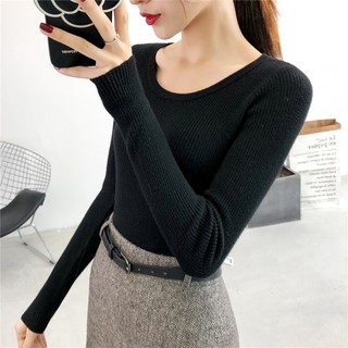 [Hàng sẵn] Áo len nữ mỏng cổ tròn trơn basic form ôm body - hàng QC