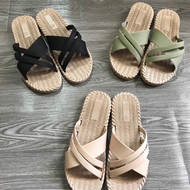 Sandal Quai Chéo Đế Nhựa Giả Cói Siêu Xinh Mã D19