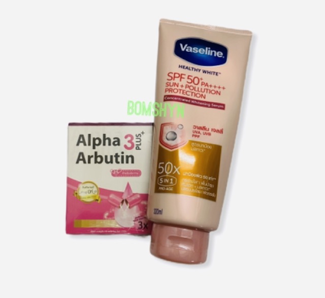 Combo sữa dưỡng thể Vaseline 50x và alpha abutin