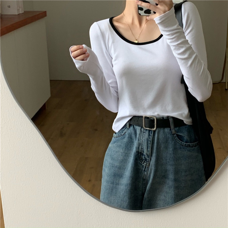 SUXI Áo thun dài tay dáng ôm thiết kế mới thời trang theo phong cách hàn quốc cho nữ