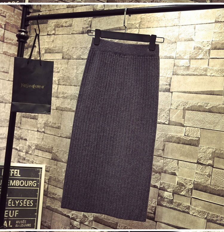 Chân Váy Len Dài Lưng Cao Xẻ Tà Thời Trang Retro Cho Nữ