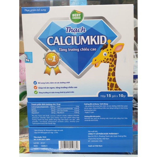 Thạch Calciumkid bổ sung canxi tăng trưởng chiều cao, cho bé giúp bé phát triển chống còi xương - Hộp 15 gói
