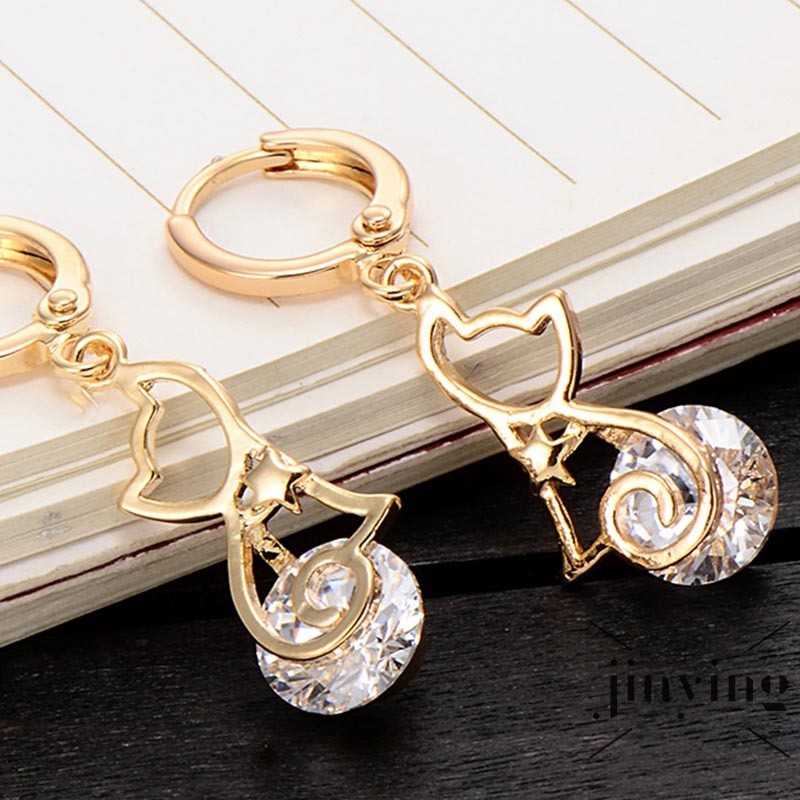 GETNOIVAS Khuyên tai mạ vàng hình mèo đính đá xinh xắn