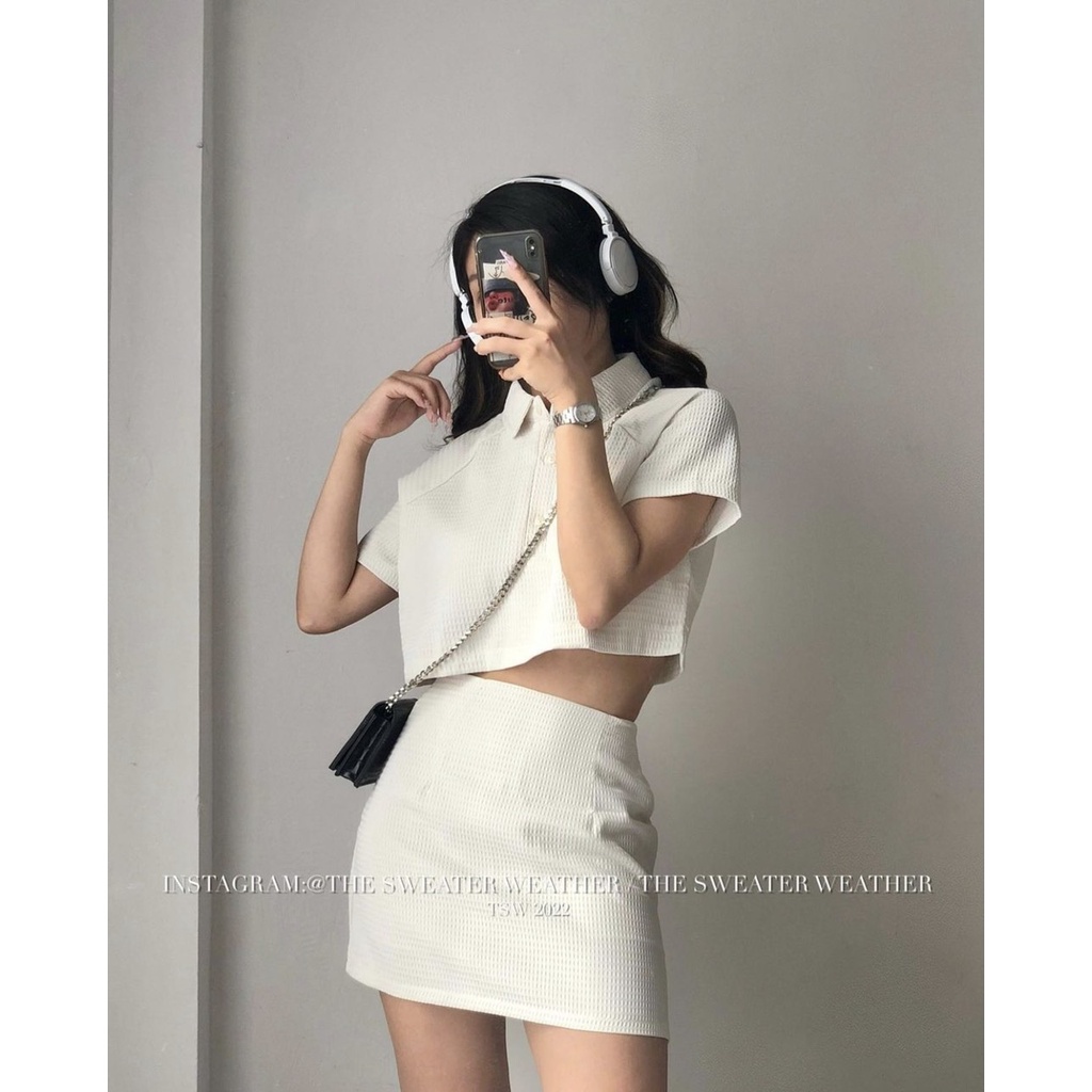 Sét Croptop Chân Váy Cạp Chun 5cm Khóa Sườn Có Lót Quần Chất Xốp Tổ Ong Dày Dặn Mát Không Lộ | Smide Clothing
